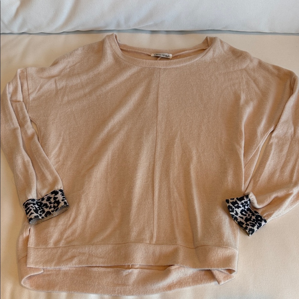 Olivia Grayè Beige Top with Leopard Accents